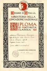 Diploma di maturità classica conseguito da Giorgio Bassani nel 1934, conservato presso il Liceo Statale Ariosto di Ferrara